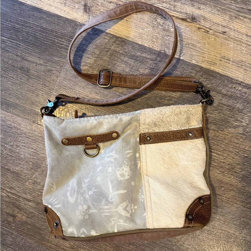 Myra leather & canvas Crossbody Shoulder Bag